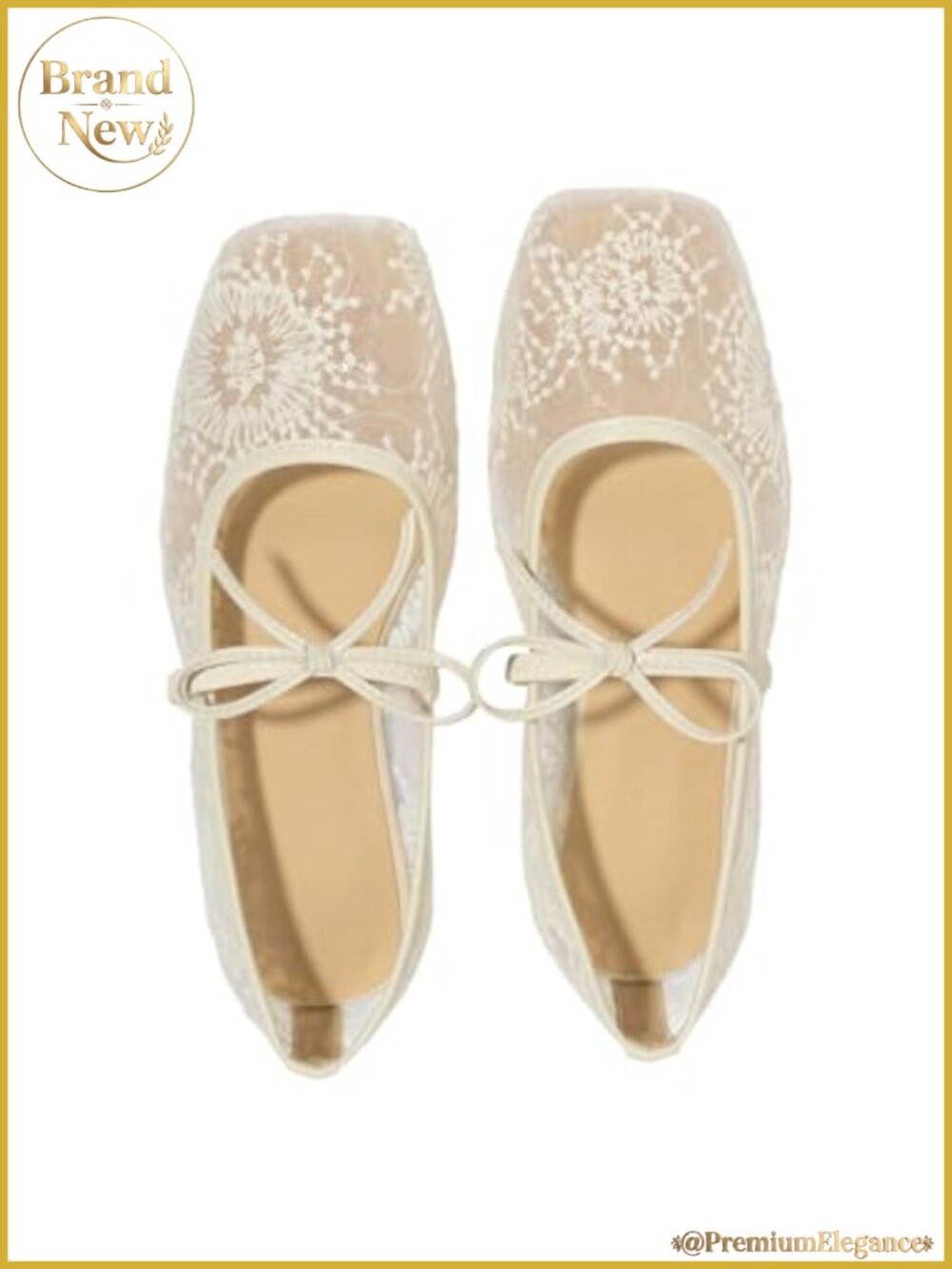 Lace Mesh Ballet Flats Square Toe Embroidered Formal Shoes